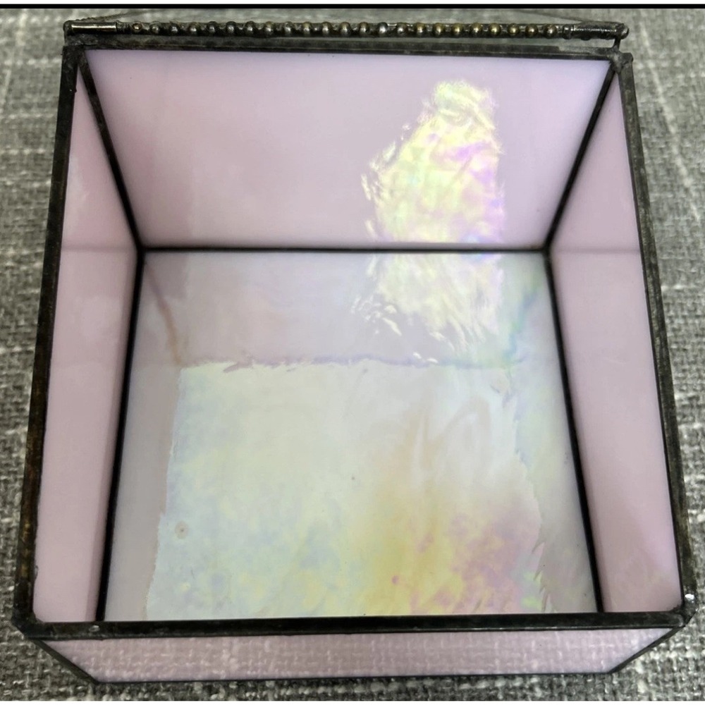 Vintage Etched Glass Trinket Box Jewelry Keepsake Box Fairy Decor Small Hinged - Picture 3 of 11